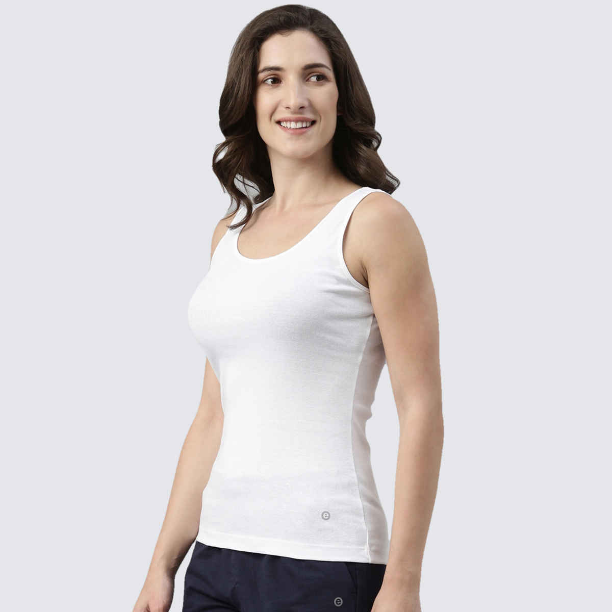 Enamor Women's E025 Slim Fit Tank Top|Stay New Finish | White-M