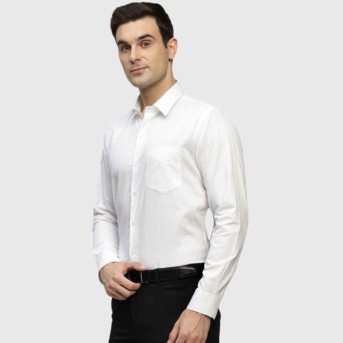 Hancock Men's Pure Cotton Slim Fit Formal Shirt | M | Spread Collar | White