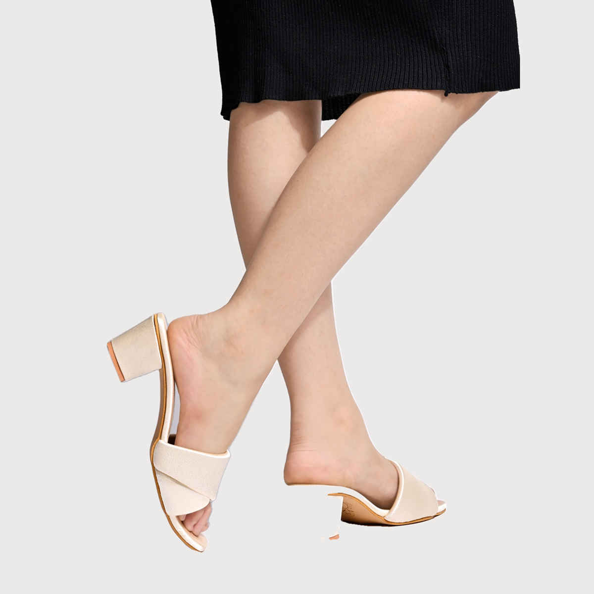 Shoetopia Square Toe Cream Block Heels For Women s | UK7