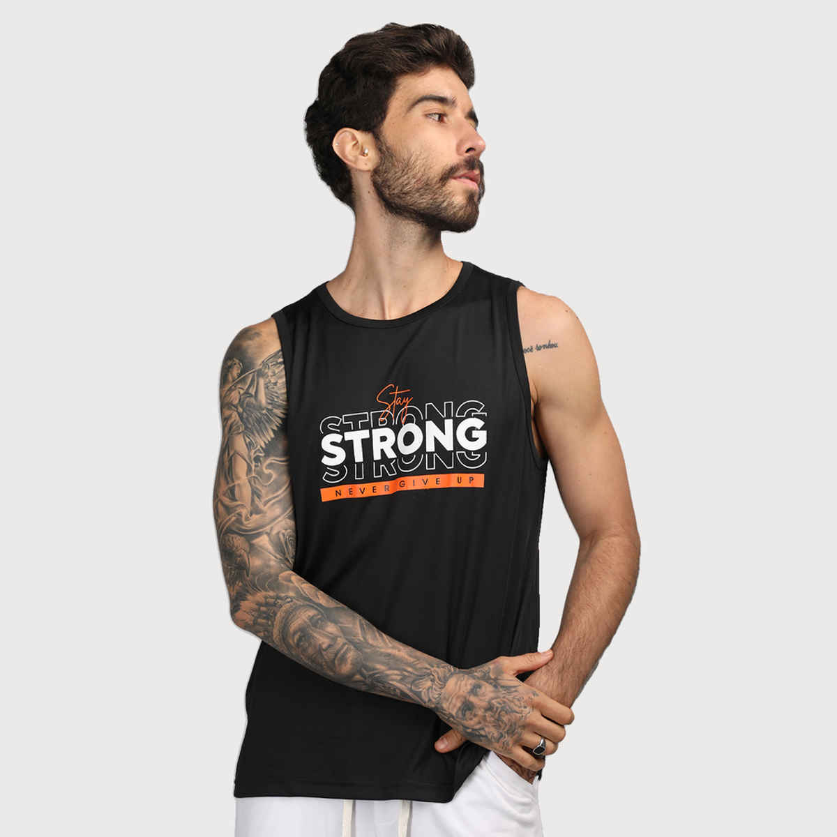 Chkokko Men's Gym Regular Fit Tank Tops Sports Sleeveless Vest | Black - L