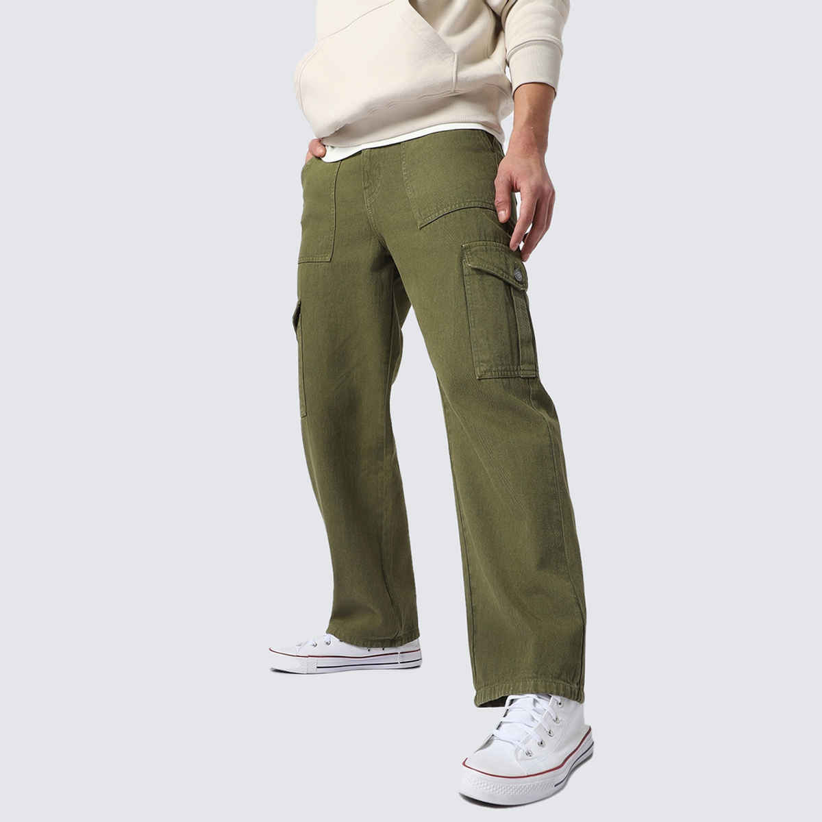 Urbano Fashion Men's Cargo Jeans Loose Baggy Fit 6 Pockets Non-Stretchable | Olive Green | 32