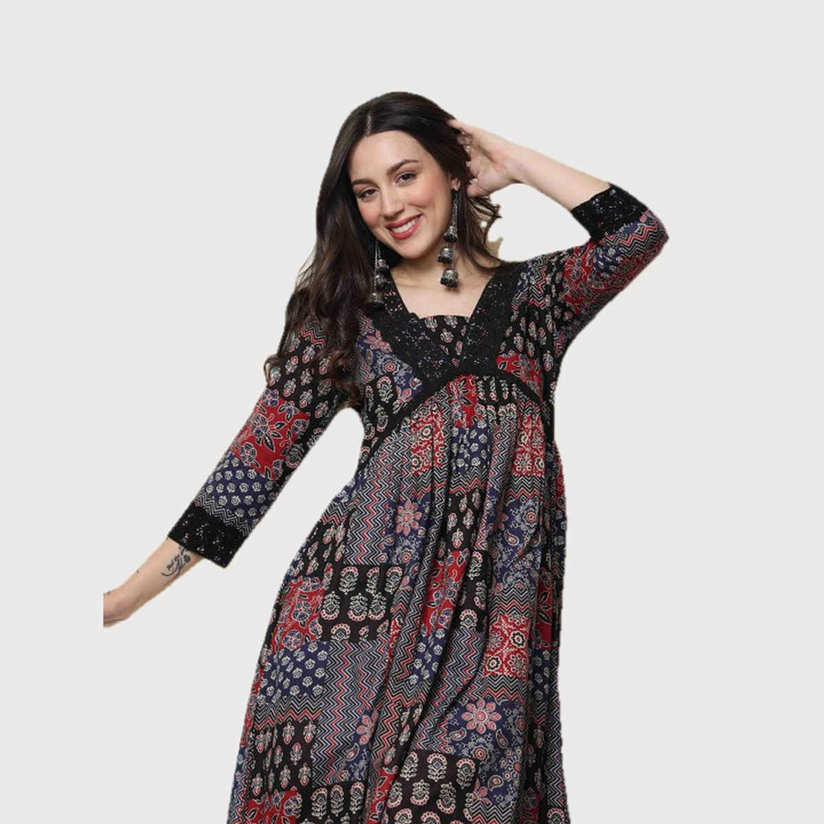 Ishin Women's Kurta Set Cotton Without Dupatta | Black - S