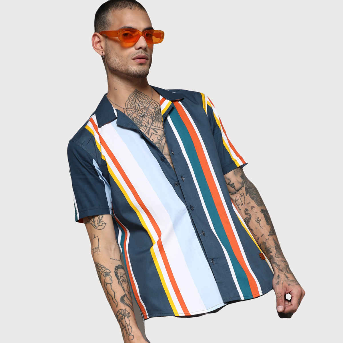Campus Sutra Men's Striped Cotton Shirt | Multicolour - M