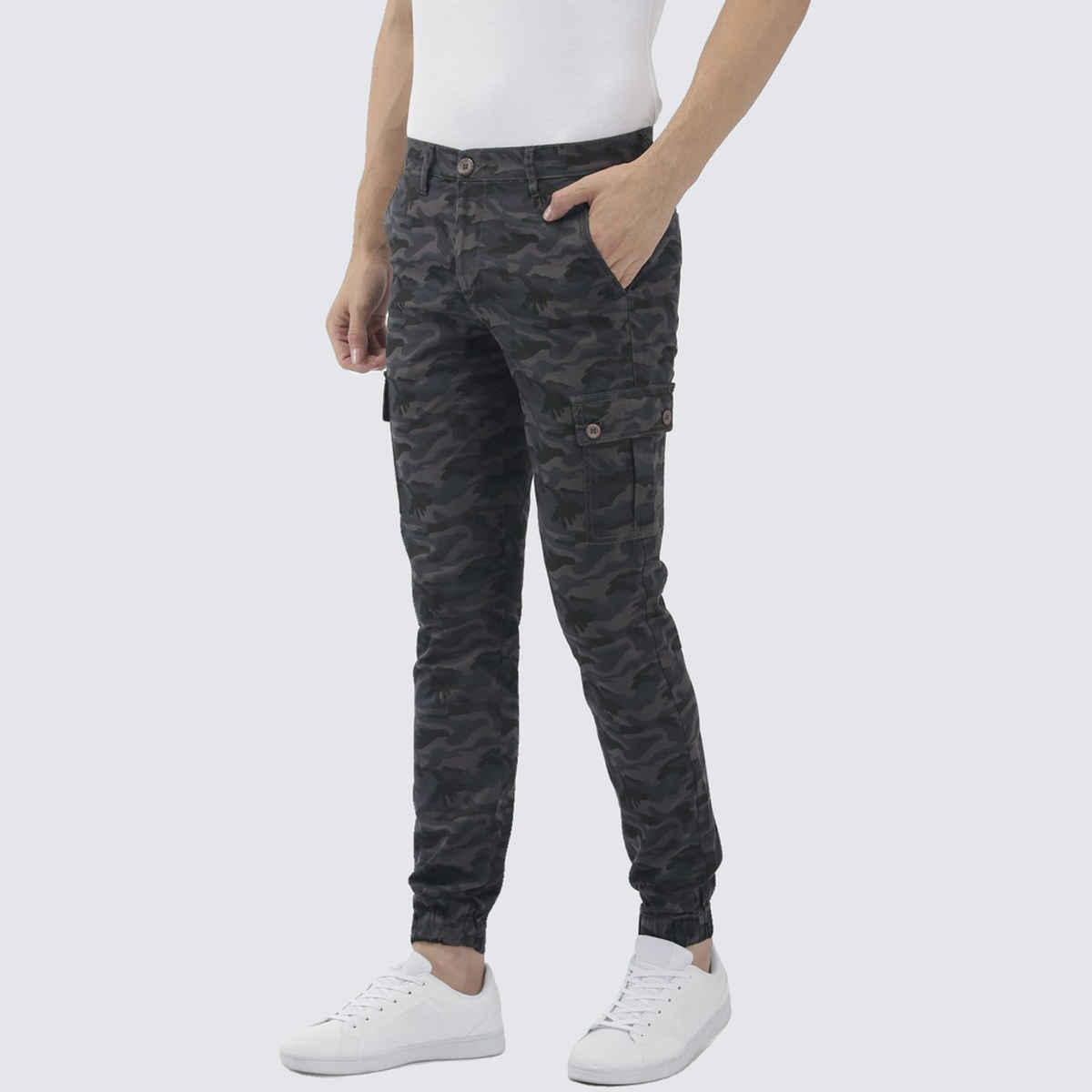 The Indian Garage Co Men's Slim Fit Camouflage Casual Cargo | Grey Camo - 32