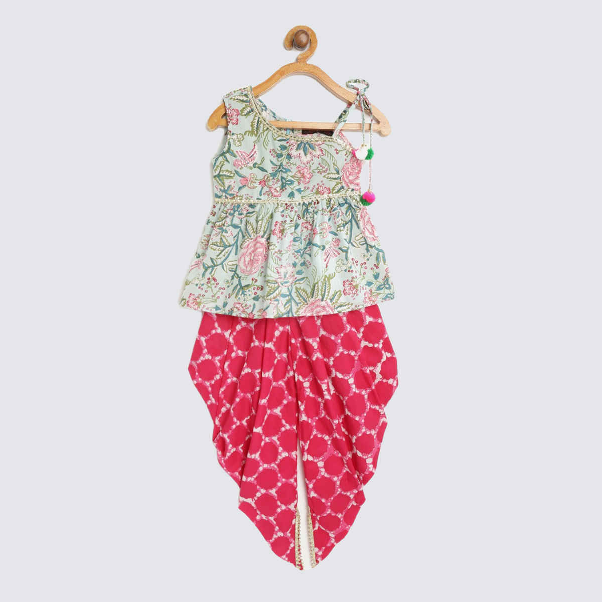 Pspeaches Girl's Dhoti Set | Dh-Greenjaal | Green | 2-3 yrs