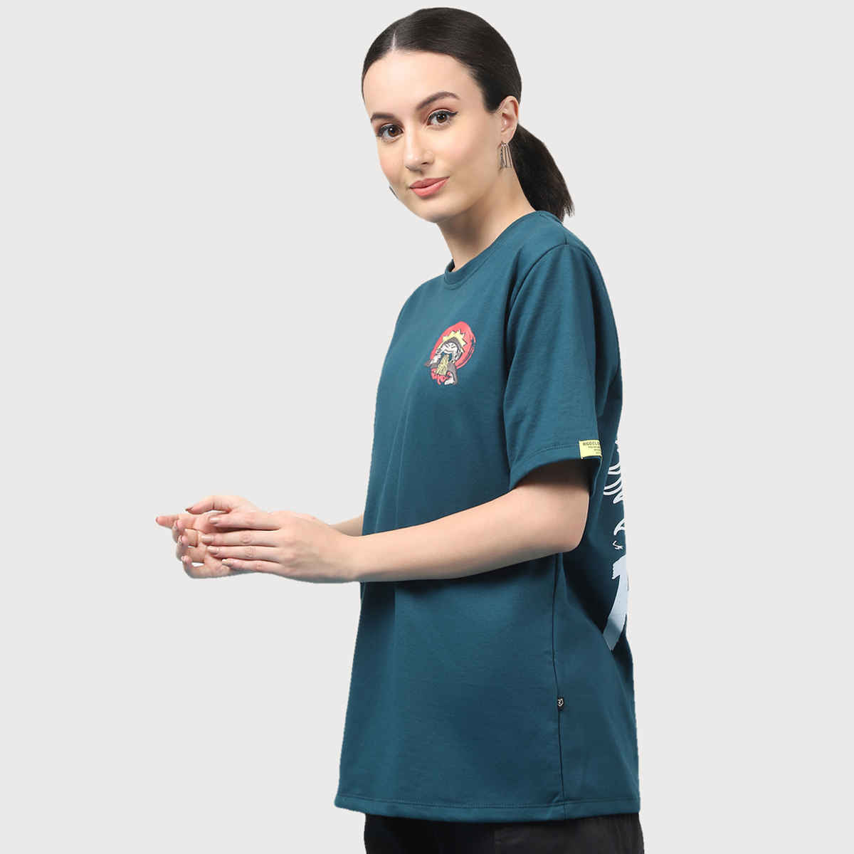 Rigo Women Terry Oversized Printed T-shirt | Teal - S