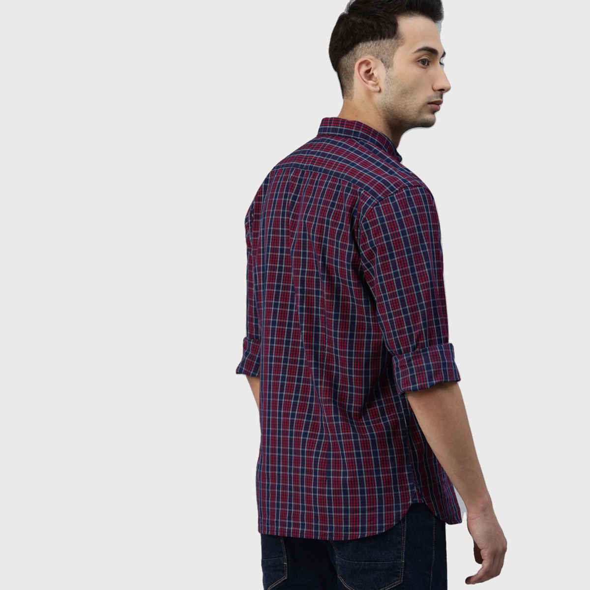 The Bear House Men Slim Fit Checked Button-Down Casual Shirt - Aliston | Red | S