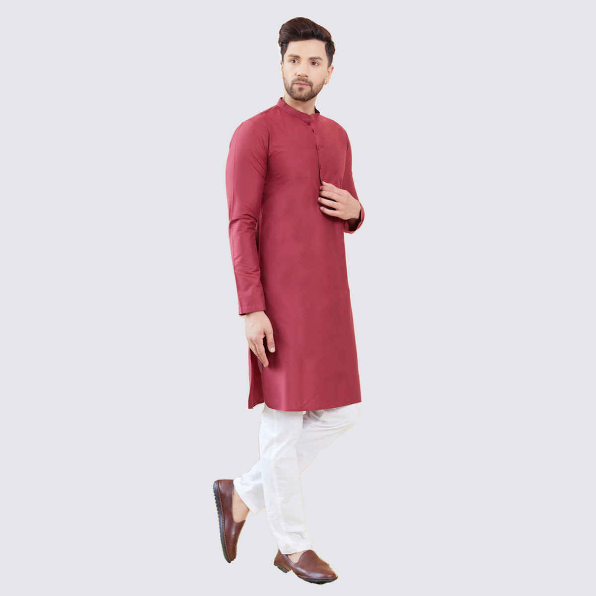 See Designs Men's Cotton Solid Straight Kurta | Burgundy - M