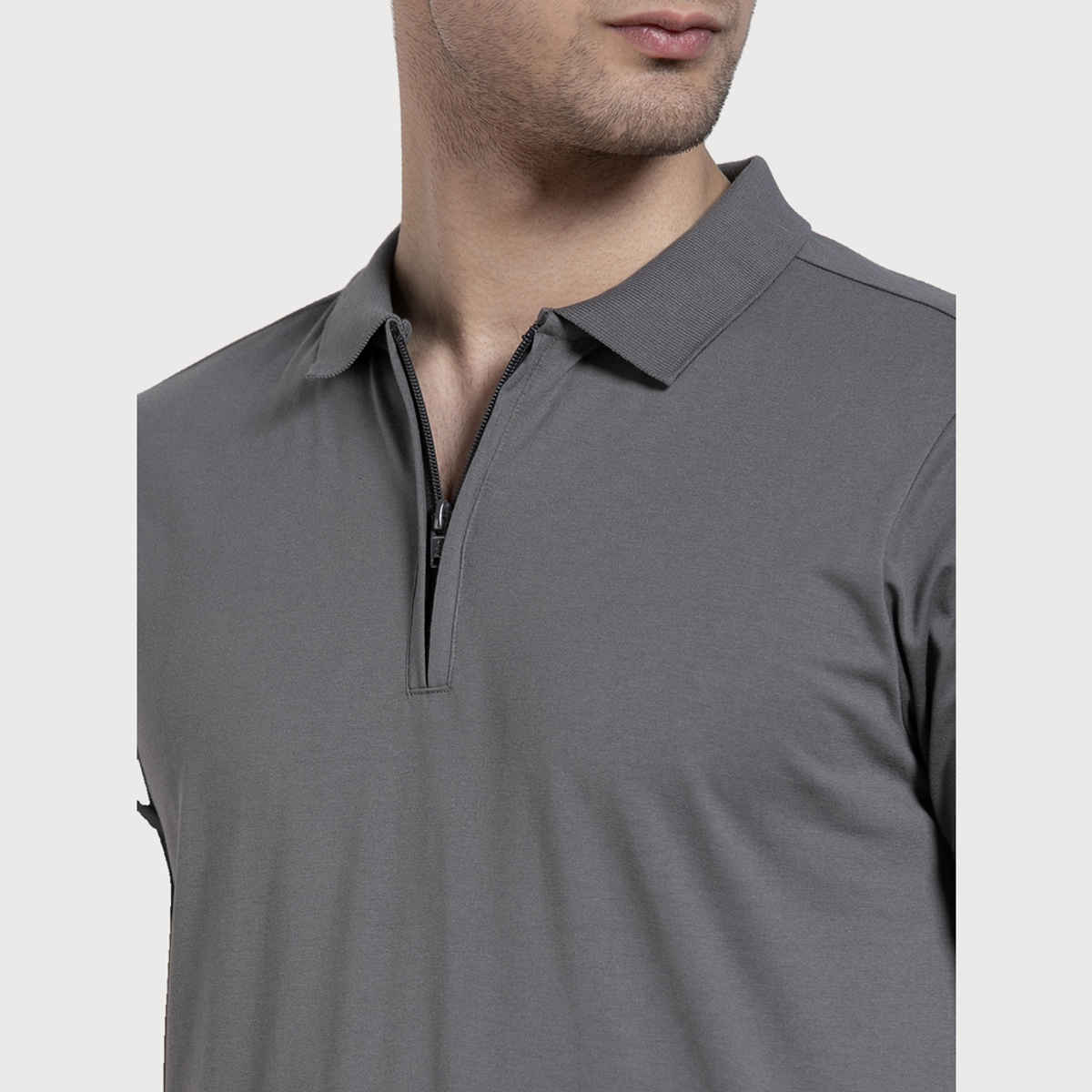 Dennis Lingo Men's Polo Collar Solid Regular Fit T-shirt | Charcoal | L