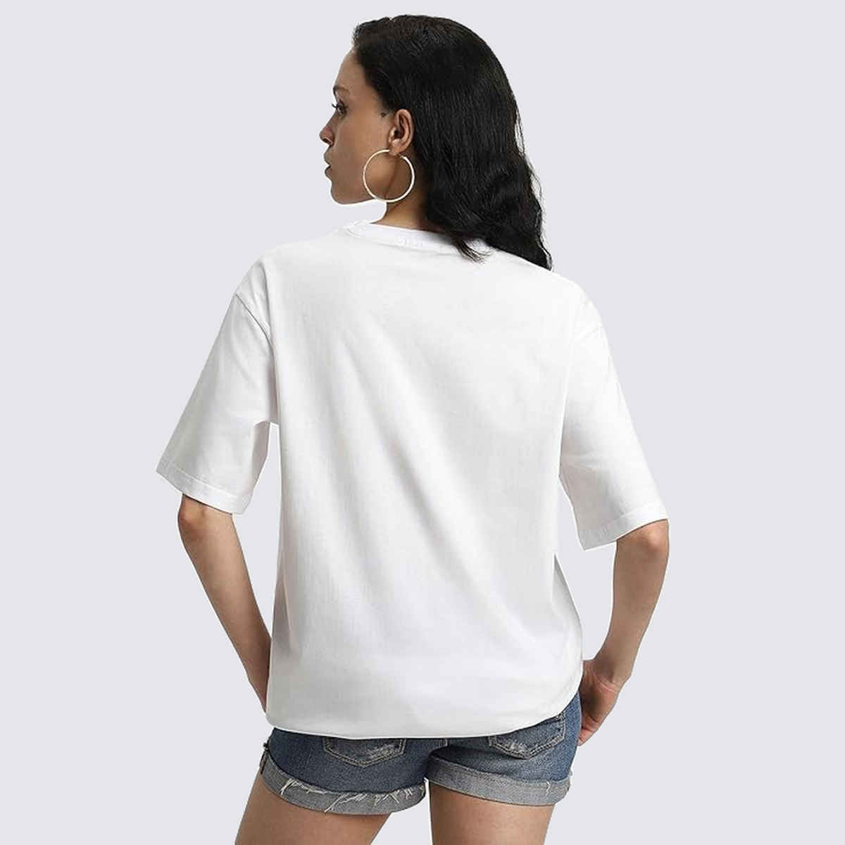 Juneberry White Oversized Fit Round Neck T-shirt for Women - XL