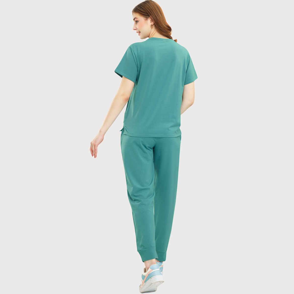 Zeyo Women's Cotton Green Typography Printed Night Suit Set of Top & Joggers | 5713-XL