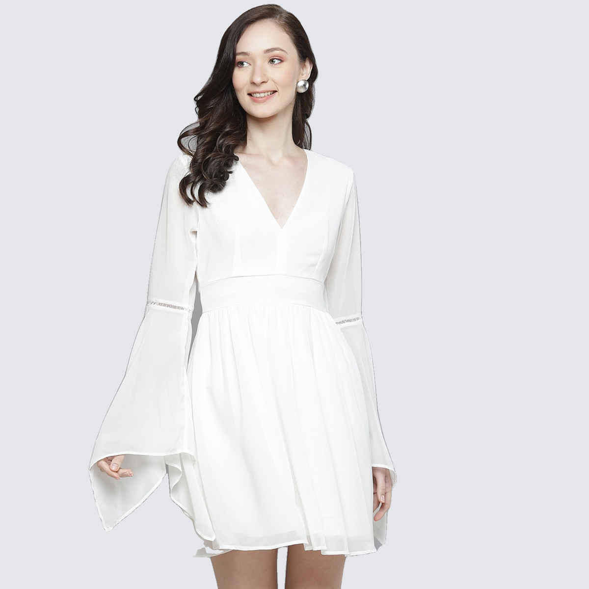 SASSAFRAS Women's Boho Sleeve Skater Dress | White - M