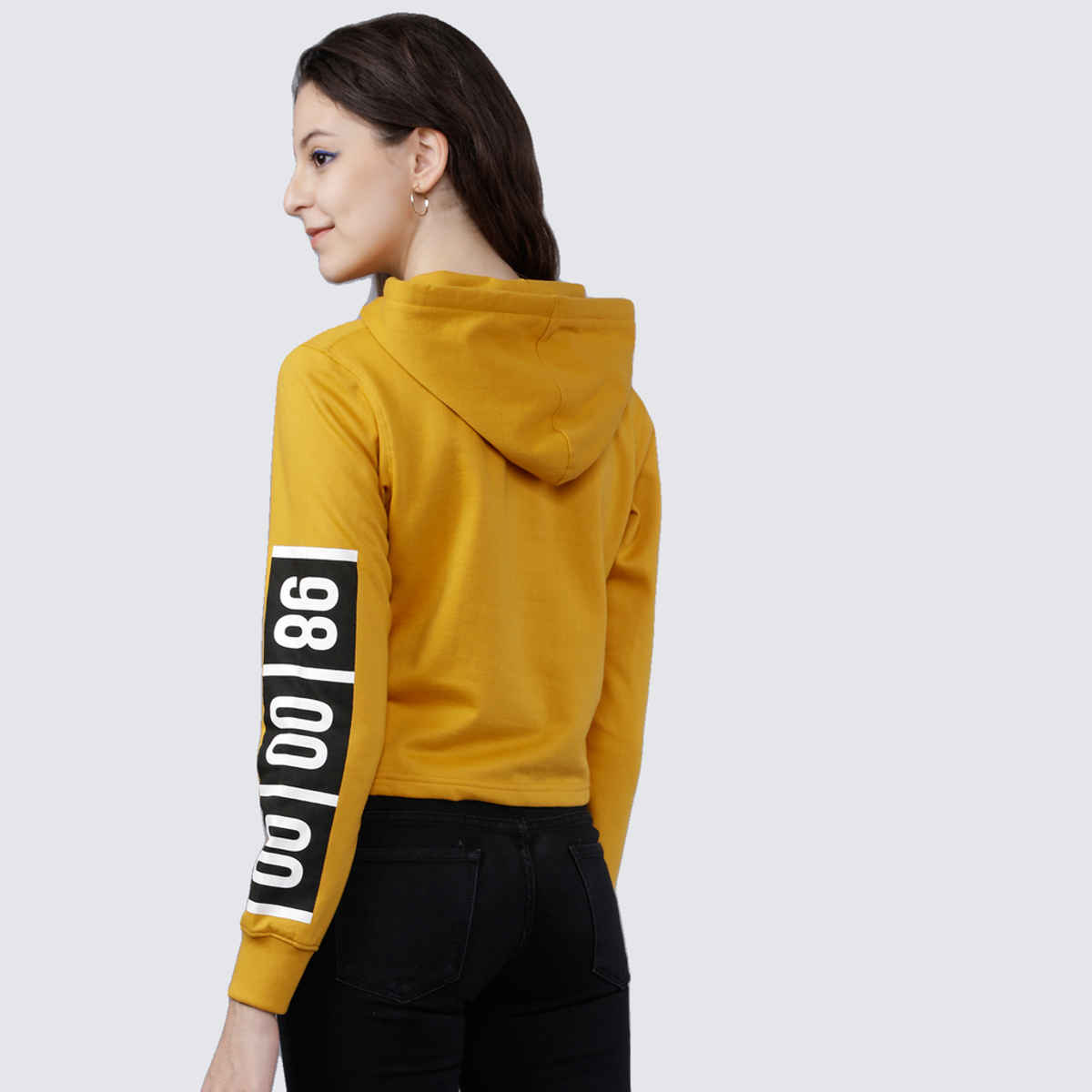 Tokyo Talkies Women's Printed Hooded Sweatshirt | Mustard - L