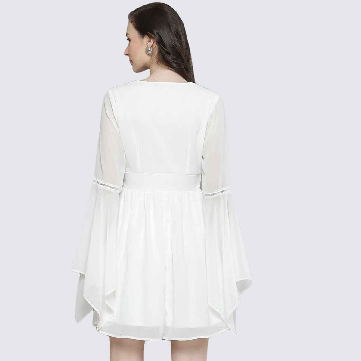 SASSAFRAS Women's Boho Sleeve Skater Dress | White - S
