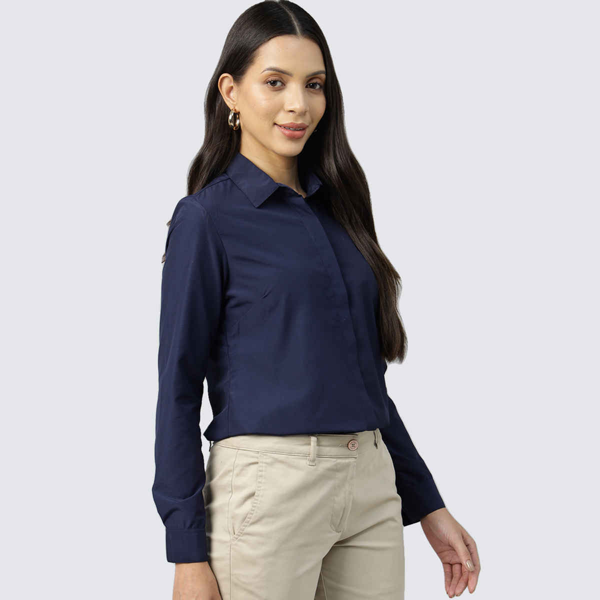 English Navy Women's Solid Regular Fit Polyester Formal Shirt | Navy Blue - M
