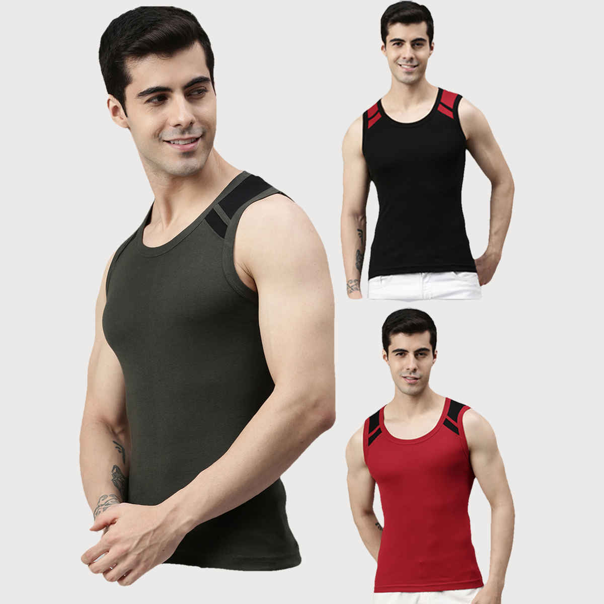 Lux Cozi Men's Colour Cotton Gym Vest | Assorted | 100 - Pack of 3