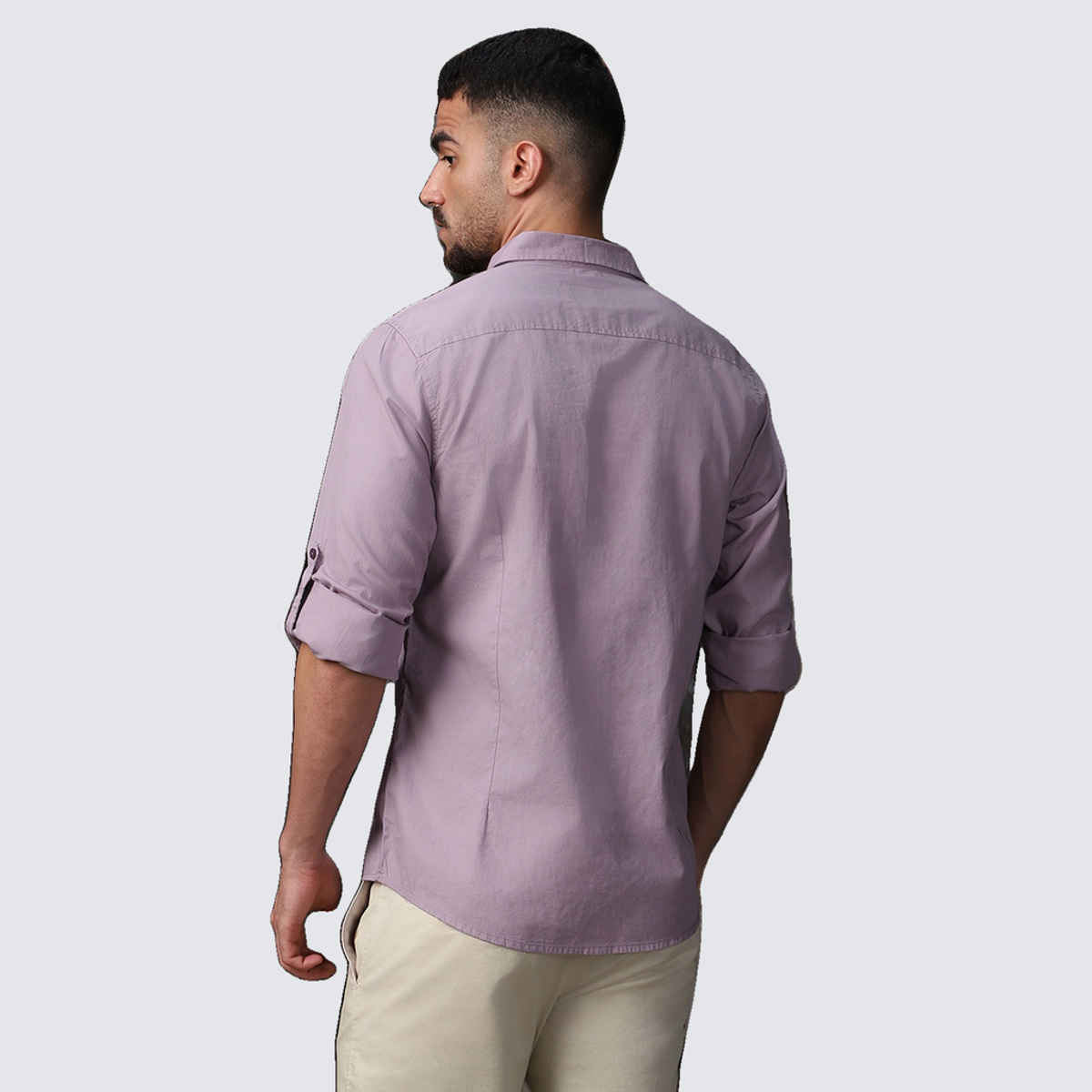 High Star Men Lavender Classic Spread Collar Roll Up Sleeves Cotton Casual Shirt (Size-38)
