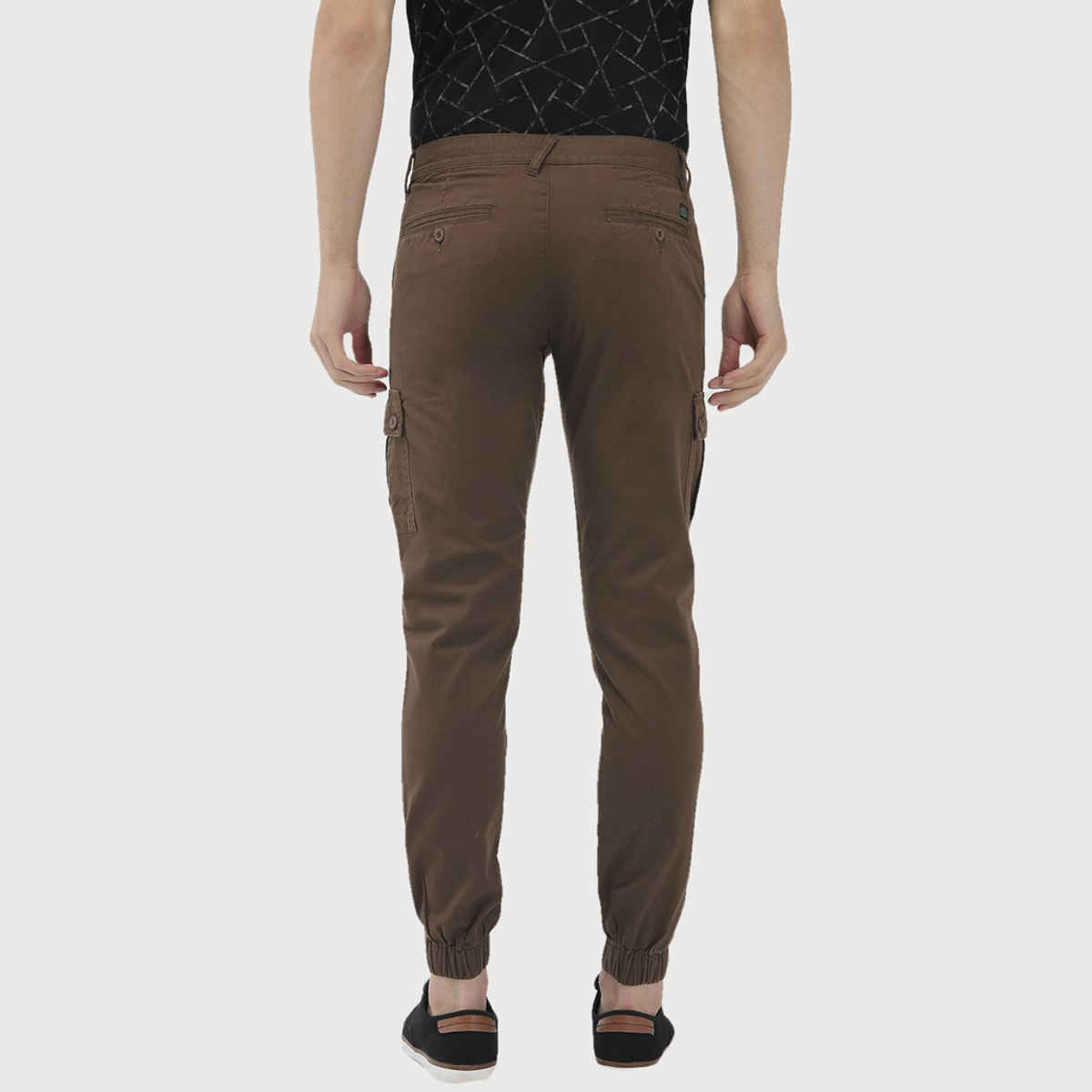 The Indian Garage Co Slim Fit Solid Casual Cargos | Brown - 30