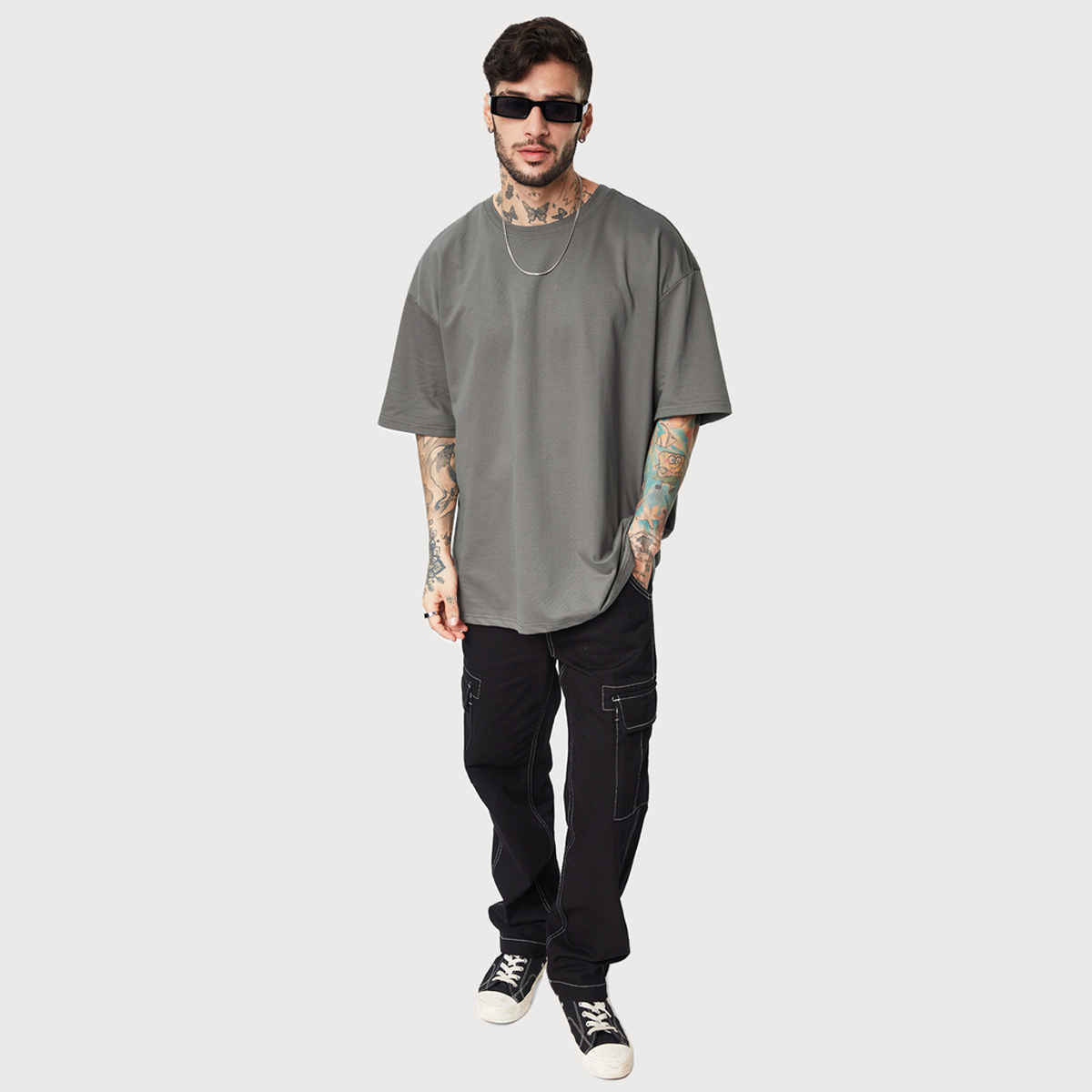 The Souled Store Men's Solids Oversized T-shirt | Smoke Grey - L