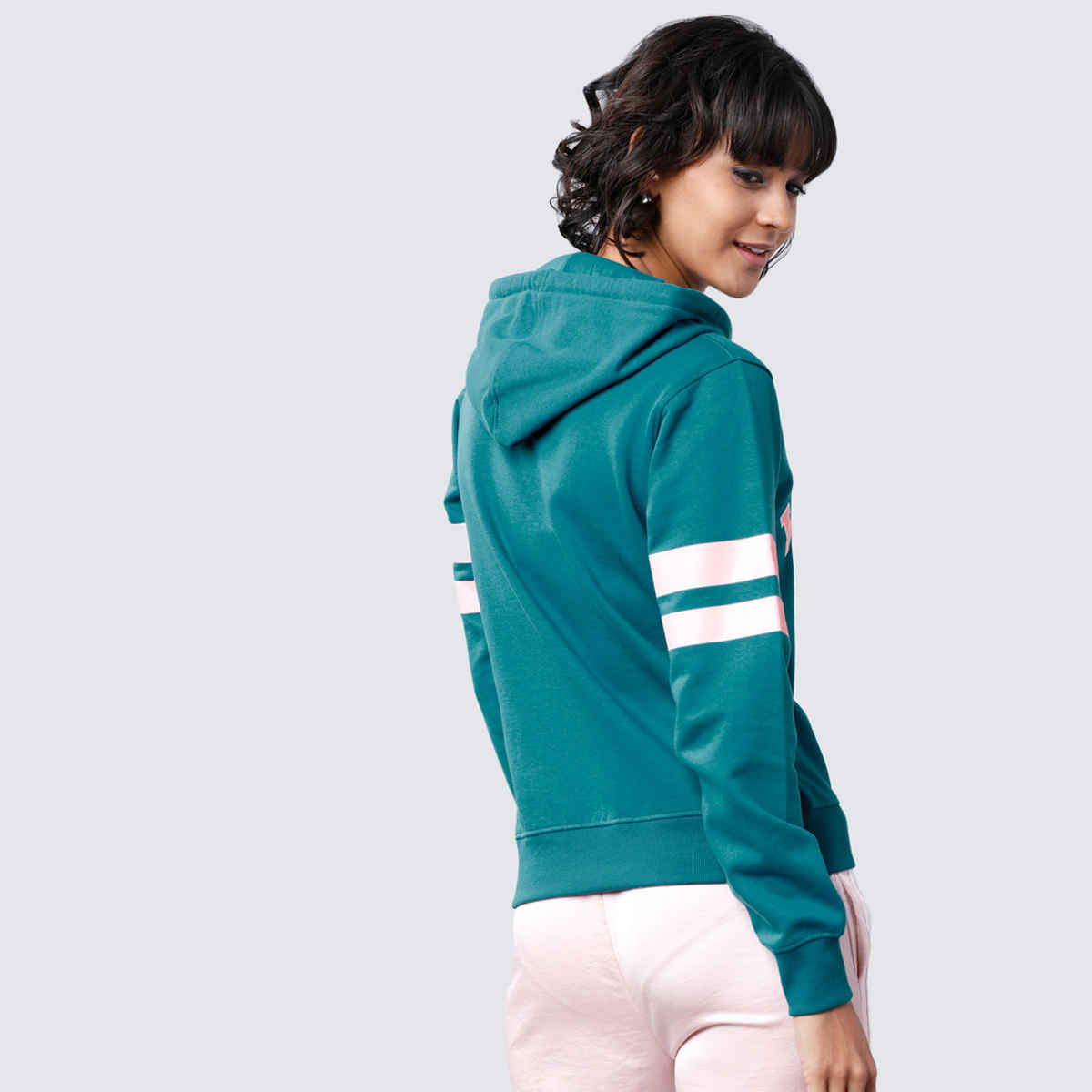 Tokyo Talkies Women's Printed Hooded Sweatshirt | Teal - XL