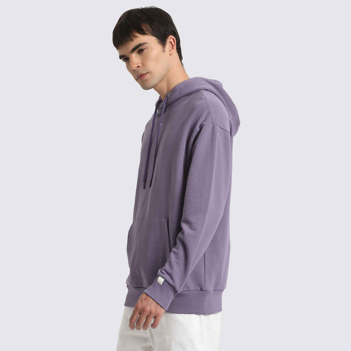 The Bear House Men's Solid Relaxed Fit Hoodie | Purple - XL