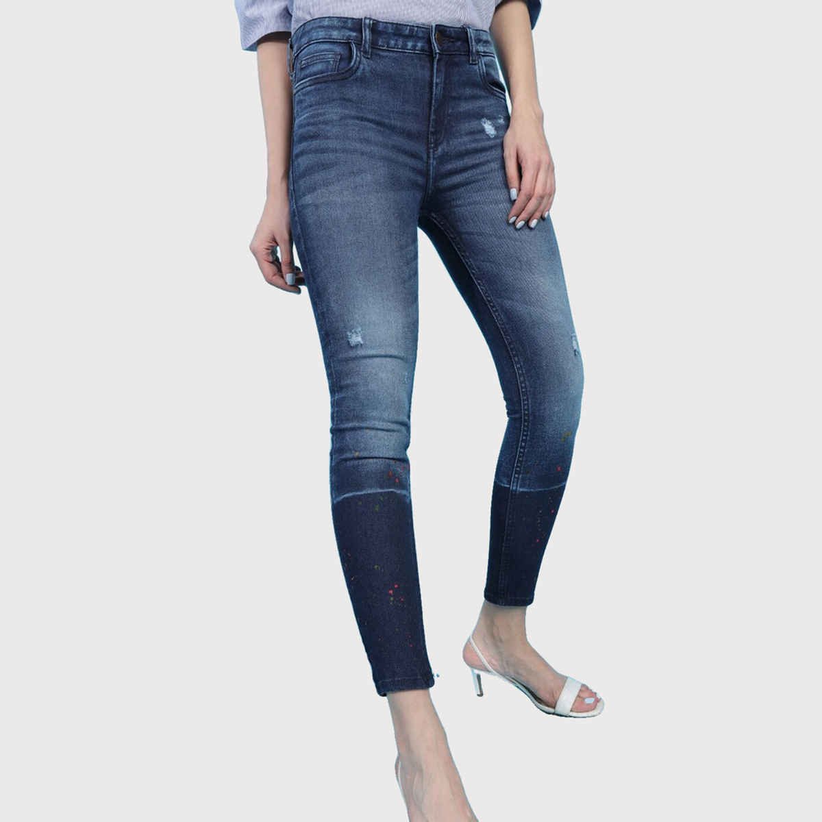 Freehand Women's Distressed Slim-Fit Jeans | Blue - 30