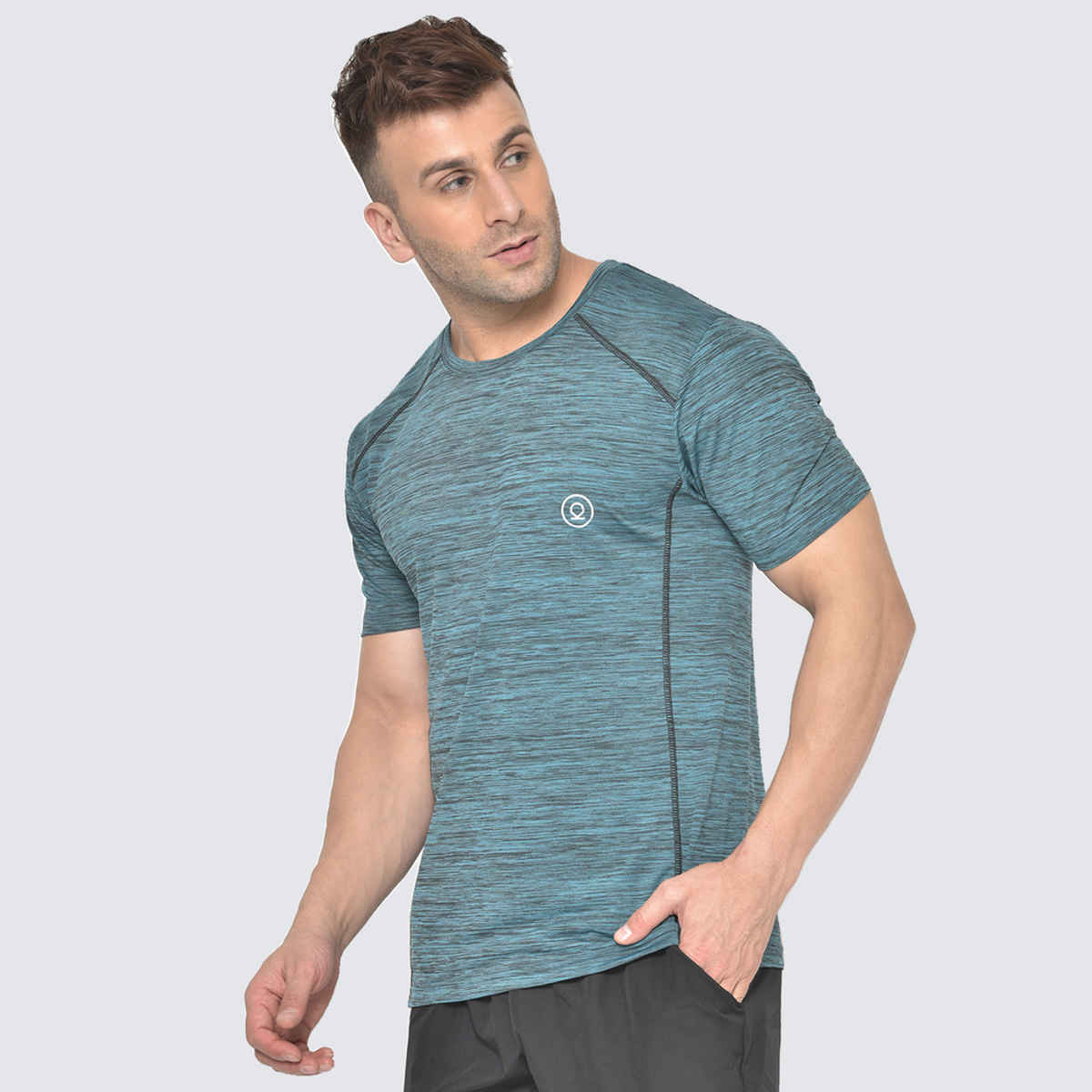 Chkokko Men's Round Neck Regular Fit Half Sleeves Gym T-shirt | Seagreen - L