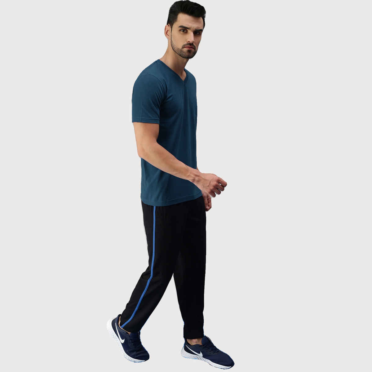 ONN Premium Men's Solid Pure Cotton V Neck T-shirts | Teal Blue | Size - M