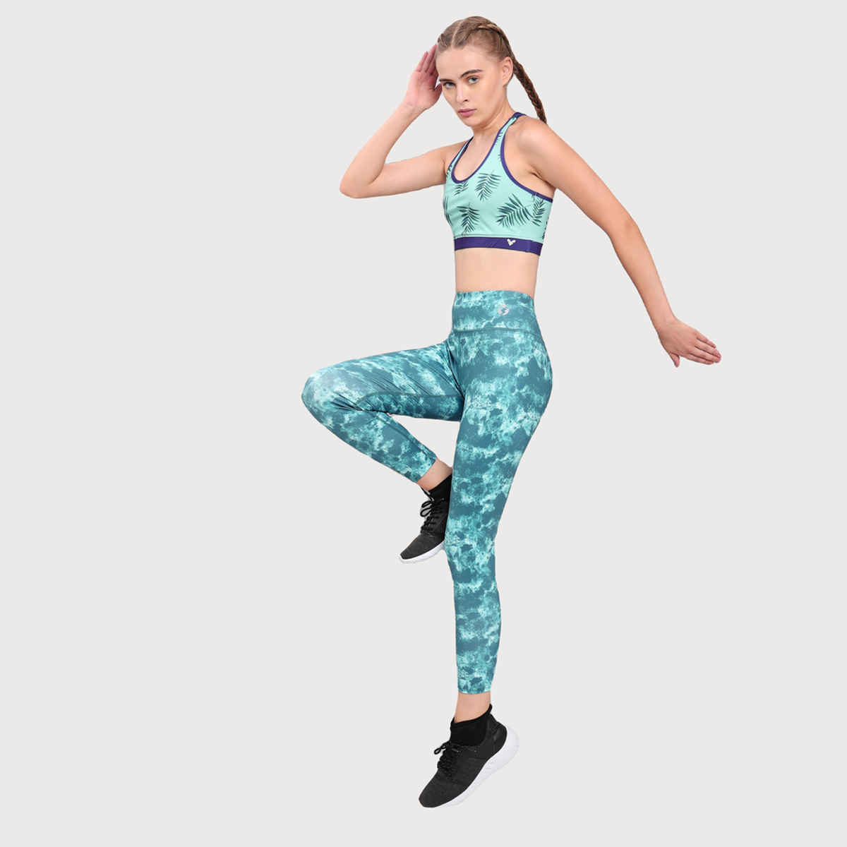 Technosport Women Printed Slim Fit Sports Tights With Elasto Plus | Shady Spume - Xxl