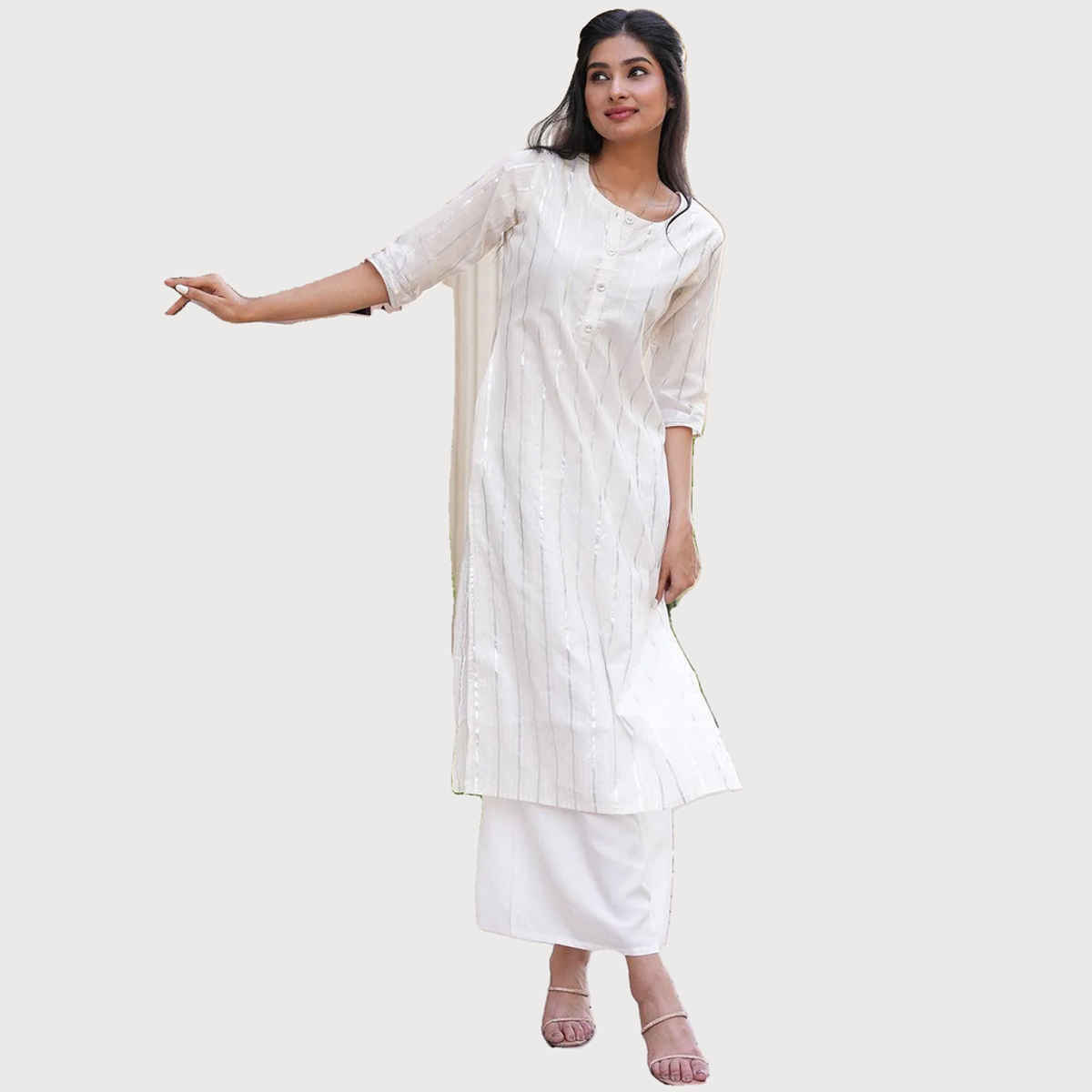 Libas Women White Cotton Self Design Straight Kurta - 12067OXL