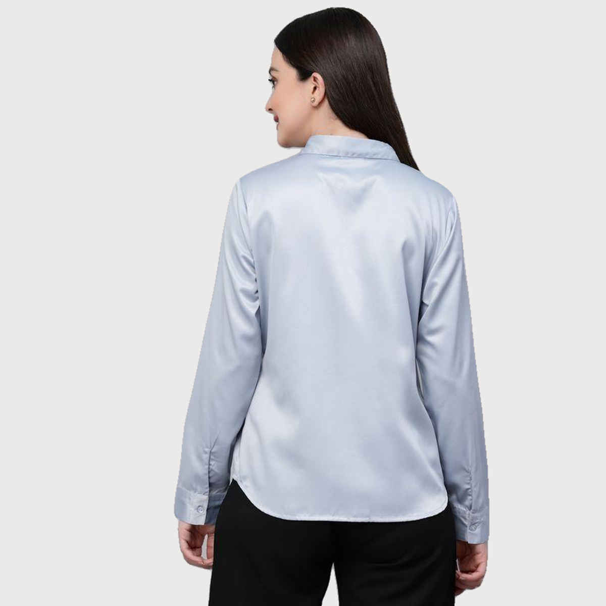 Style Quotient Women Solid Light Grey Satin Formal Shirt-M