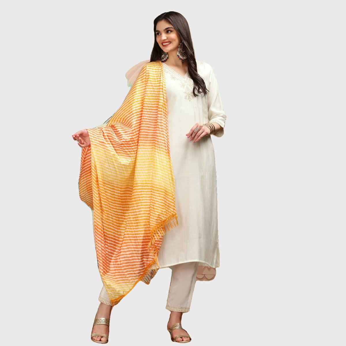 Ishin Women Kurta Set with Dupatta | INWSDS24051 | White - M