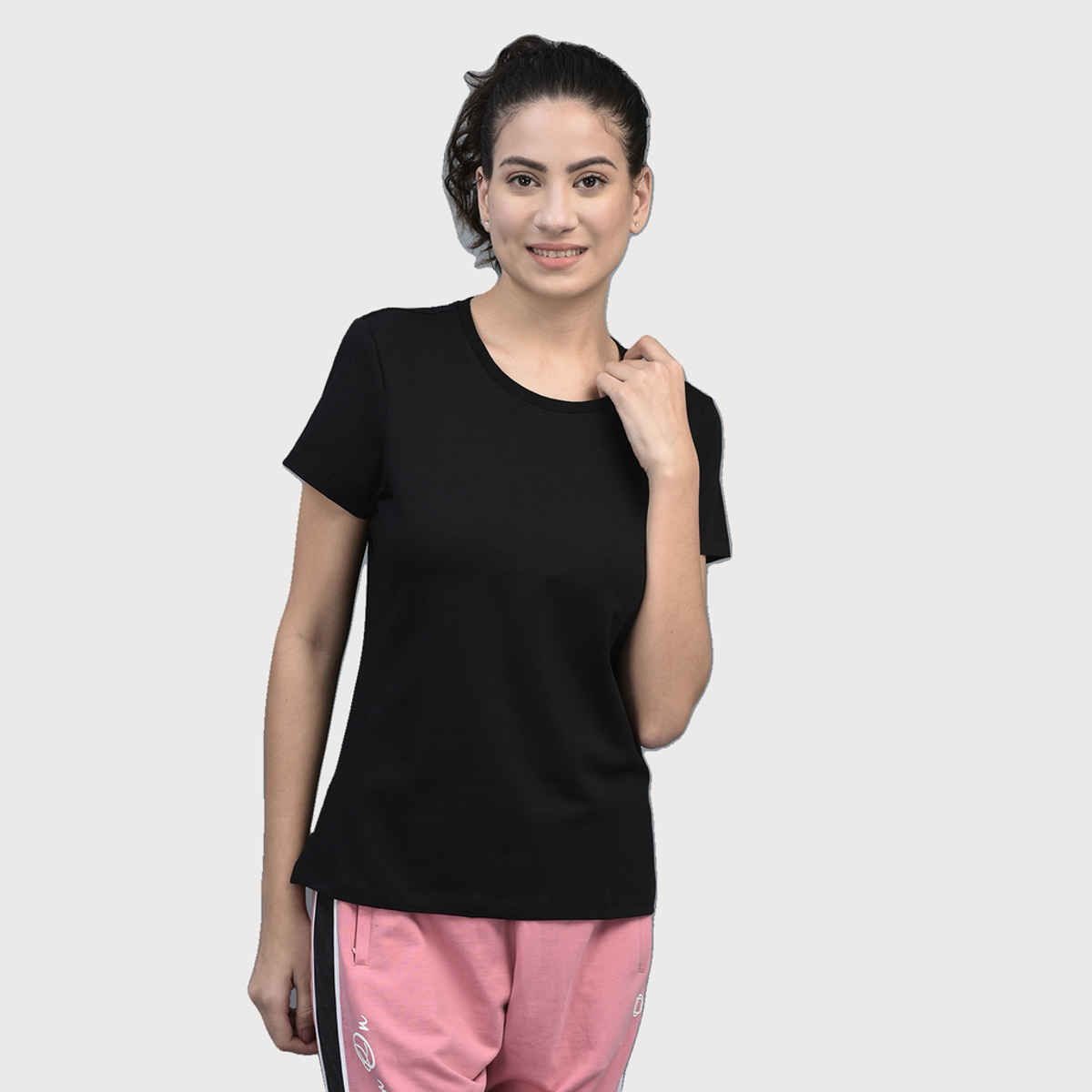 Dollar Women Round Neck T-shirt - Black | Stretchable Cotton | M