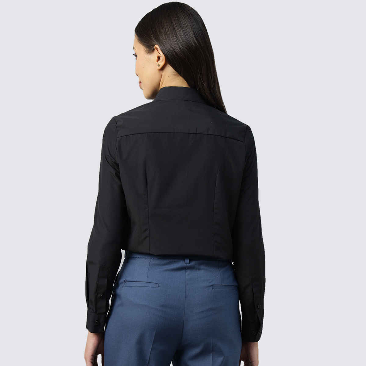 English Navy Women's Solid Regular Fit Polyester Formal Shirt | Black - S
