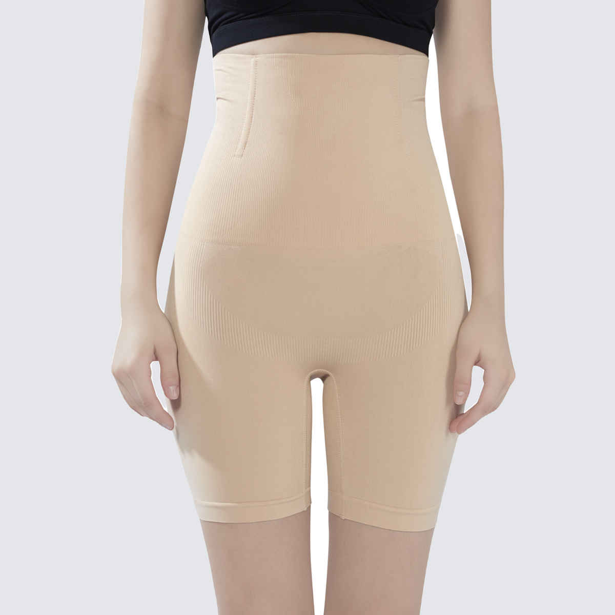 Plumbury Women s Seamless High Waist Tummy Tucker Thigh Shaper Shapewear | Beige | XL