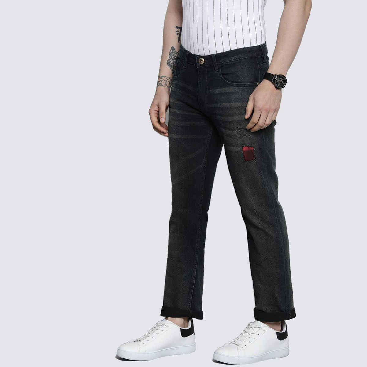 The Indian Garage Co Men's G-Jake Slim Straight Fit Jeans Solid Street Jeans | Blue - 32