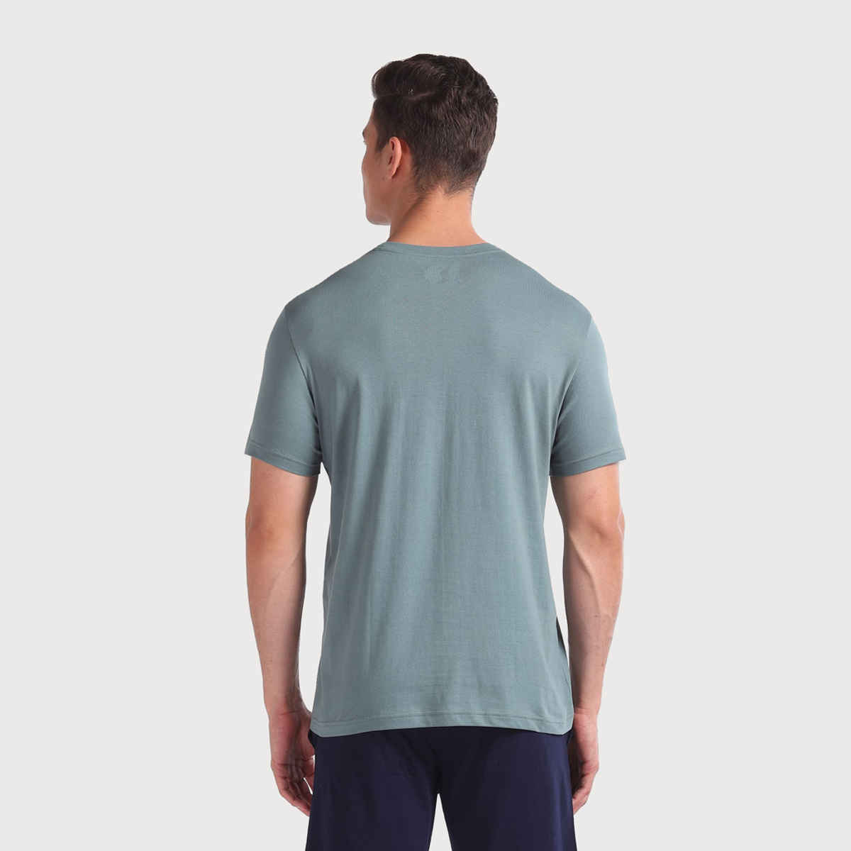 USPA Round Neck Cotton Lounge T - Shirt For Men - Grey and Green - S