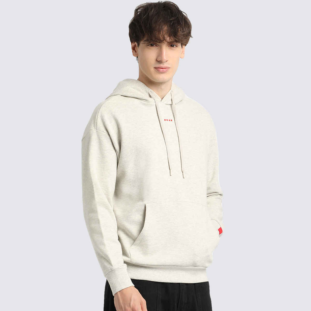 The Bear House Men's Solid Relaxed Fit Hoodie | Grey - M