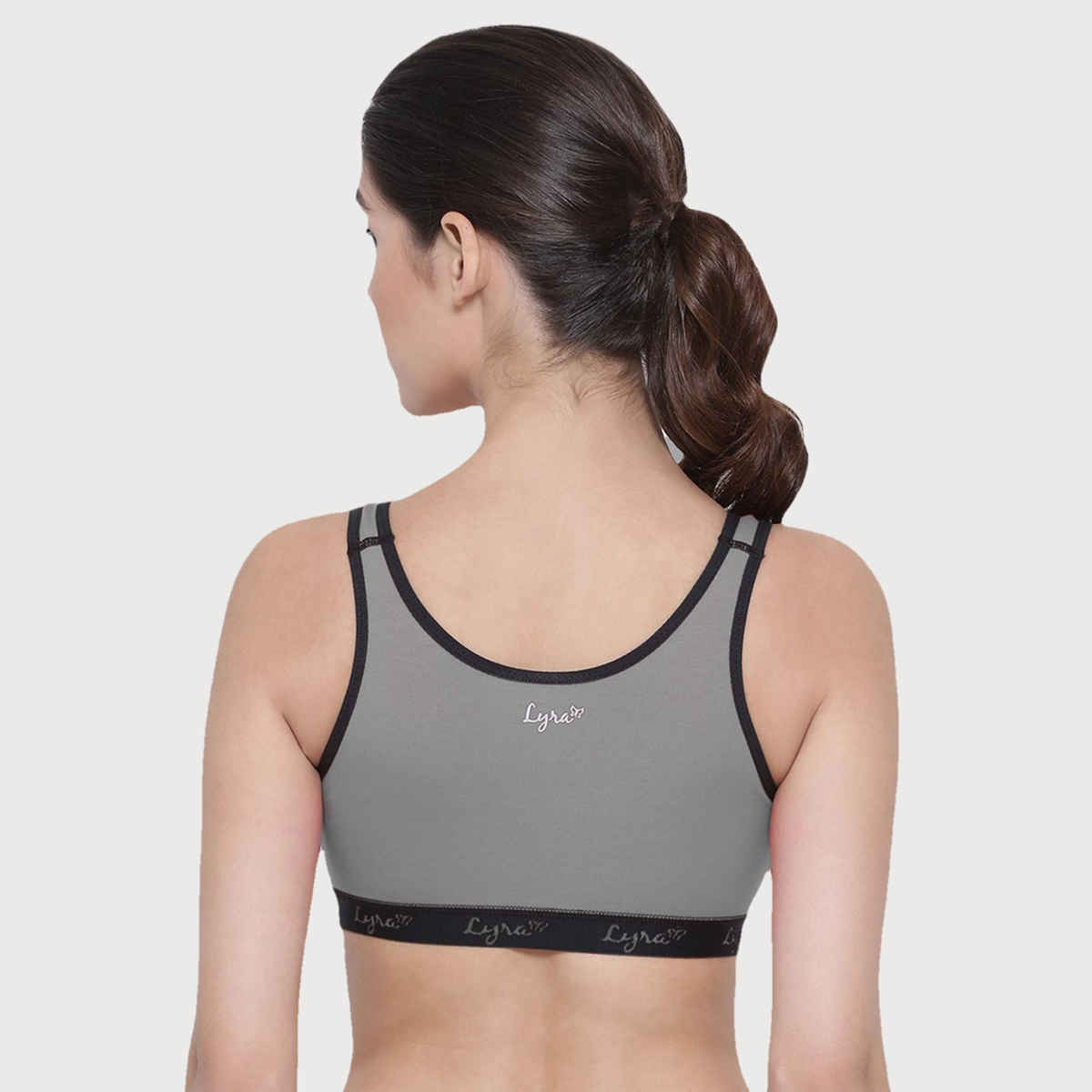 Lyra Non Padded Sports Bra For Women, Black and Grey, 38B - Pack Of 2