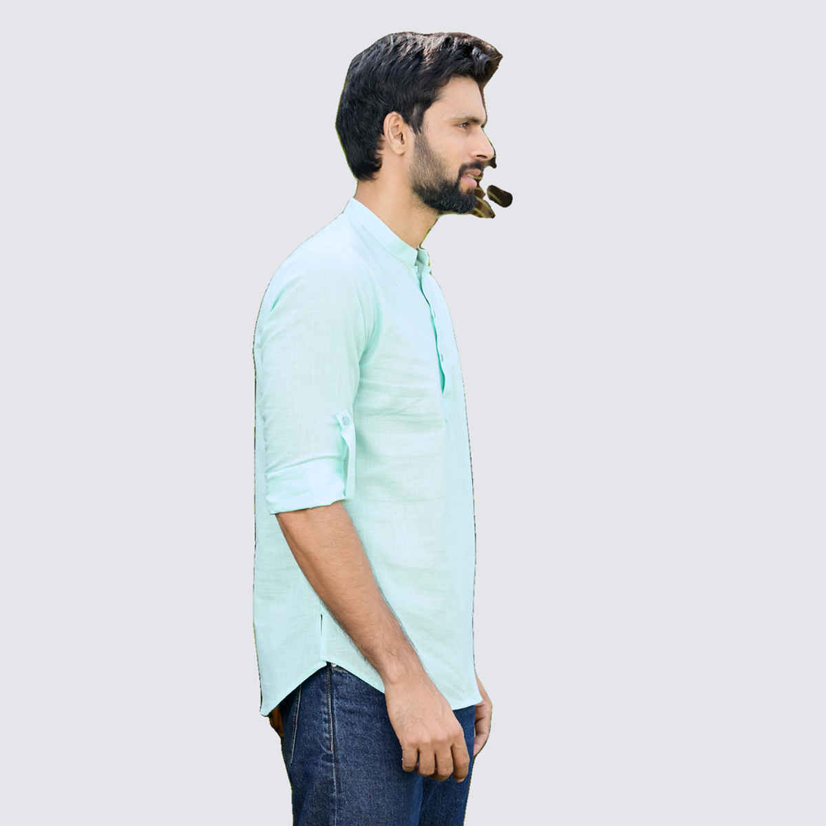 See Designs Men's Pure Cotton Slub Short Kurta | Sea Green - M