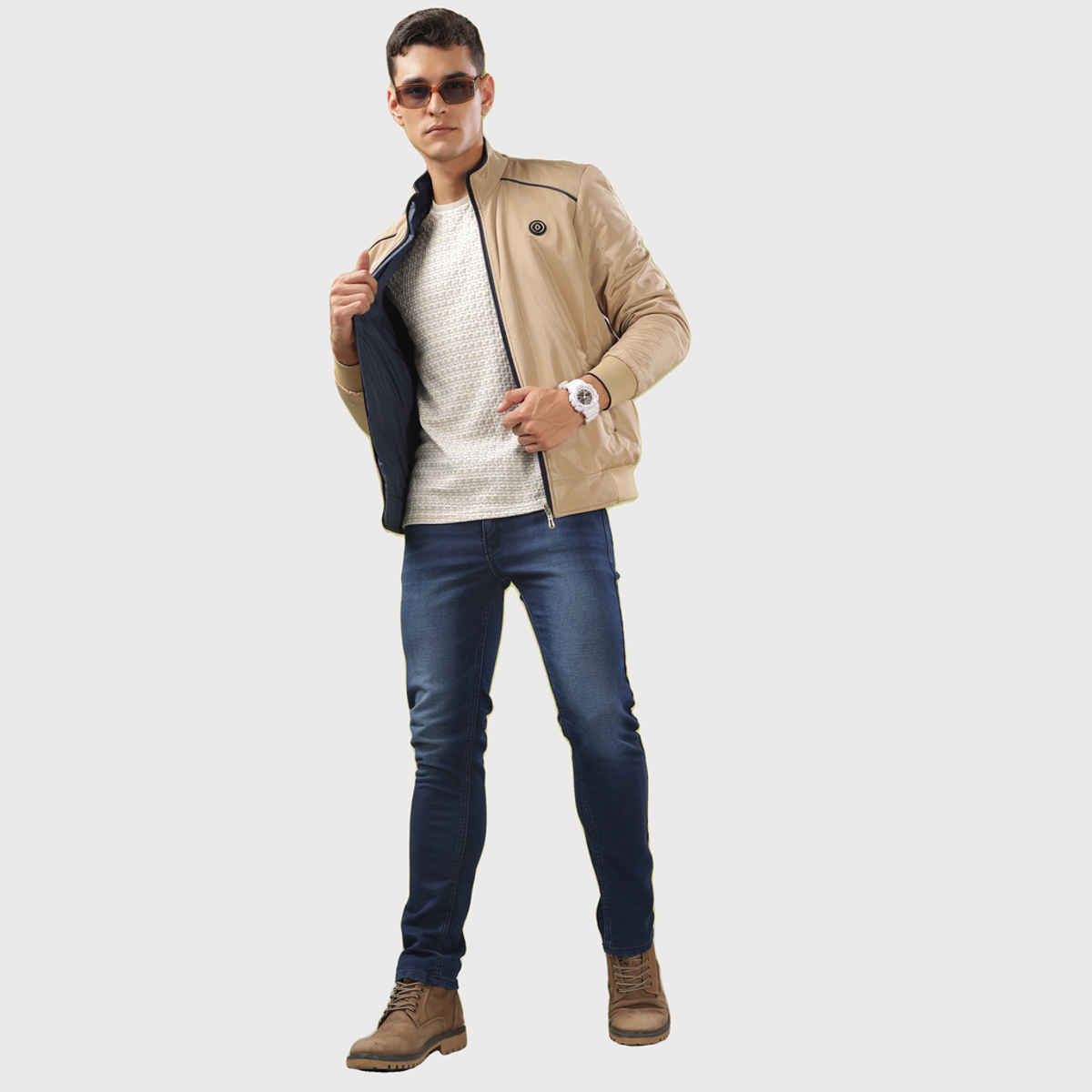 Dollar Jacket For Men - Casual Zipper Bomber For Winter | Mamwj 903 | Beige | XL