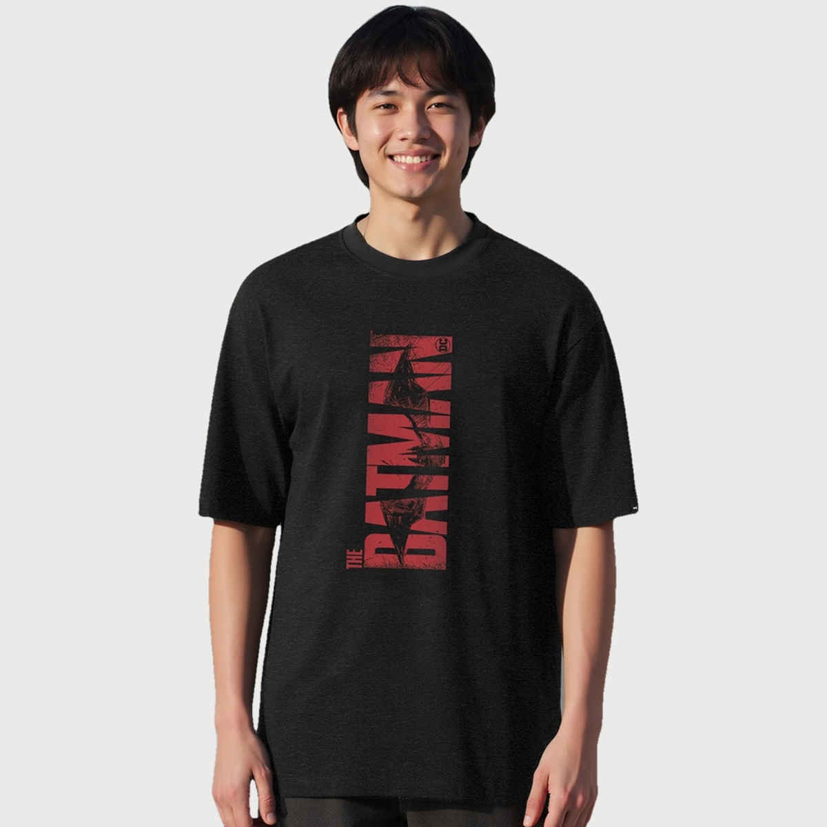 Bewakoof Men's Air 1.0 Official DC Batman Logo Graphic Printed Oversized T-shirt | Black - S