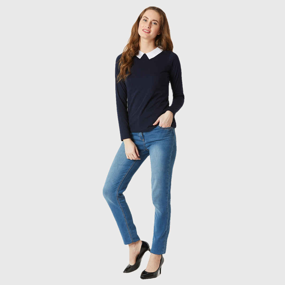 Miss Chase Women's Screen Time Collared Top | Navy Blue | XL