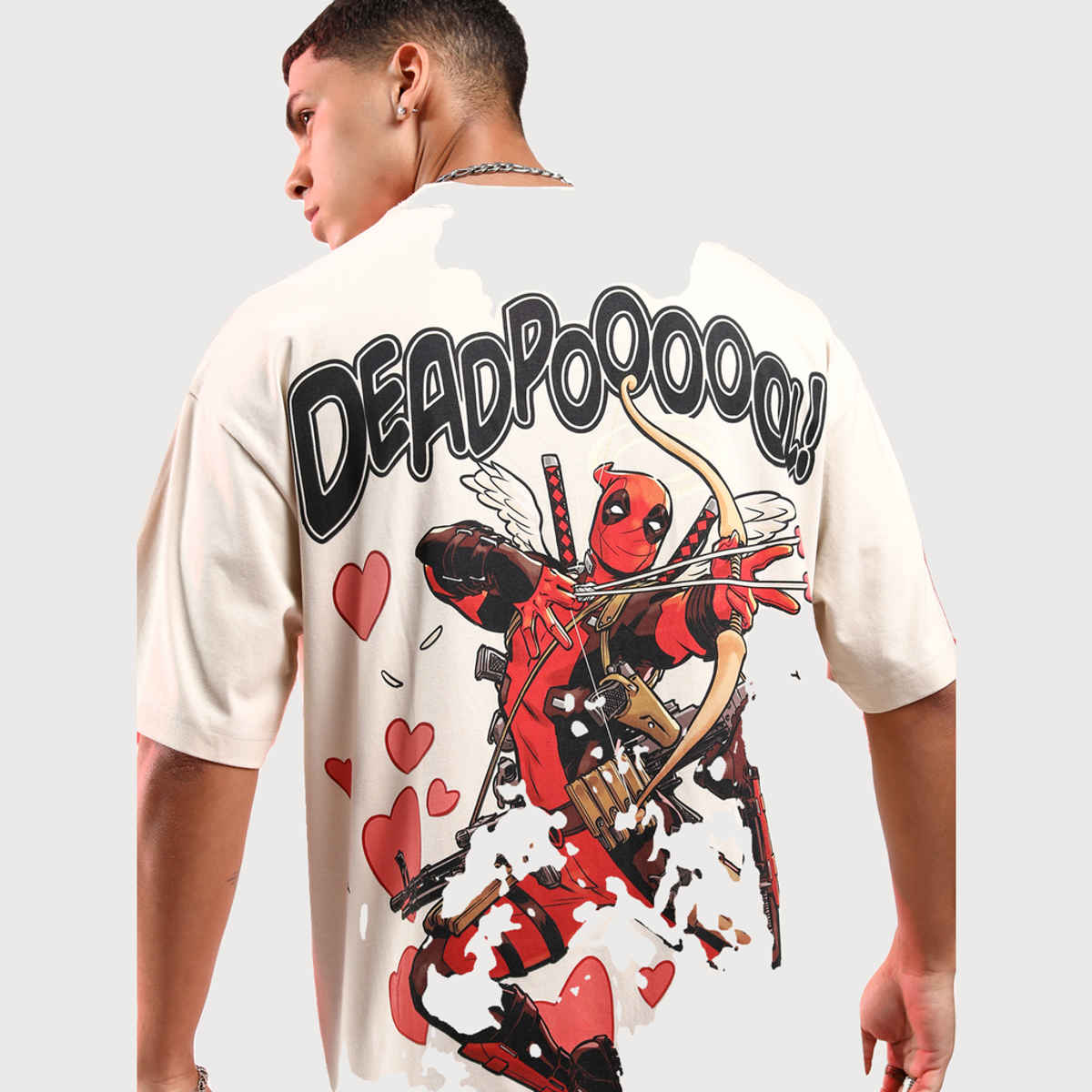 Highlander Men's Marvel Deadpool Oversized Drop Shoulder T-shirt | Cream - XS