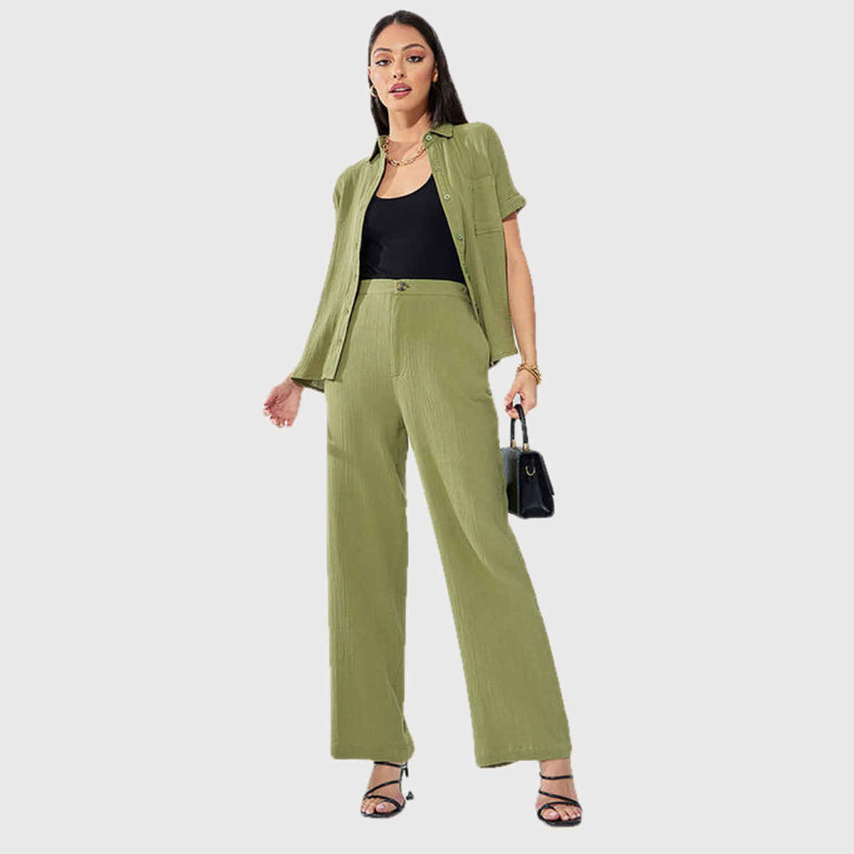 Styli Women's Regular Fit Shirt with Extended Shoulder and Cotton Fabric | Green - S