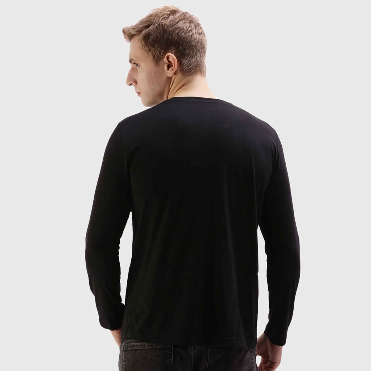 Actimaxx Men's Solid Round Neck Long Sleeve Pure Cotton T-shirt | Colour May Vary - S