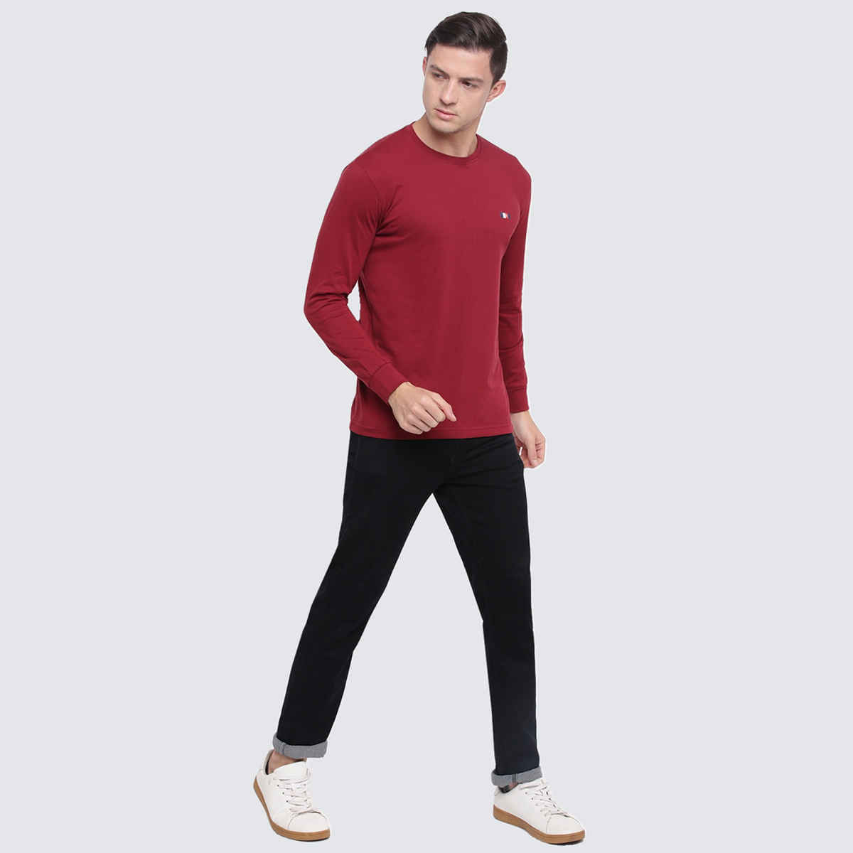 Actimaxx Men's Solid Round Neck Rib Full Sleeve Pure Cotton T-shirt | Colour May Vary - XL