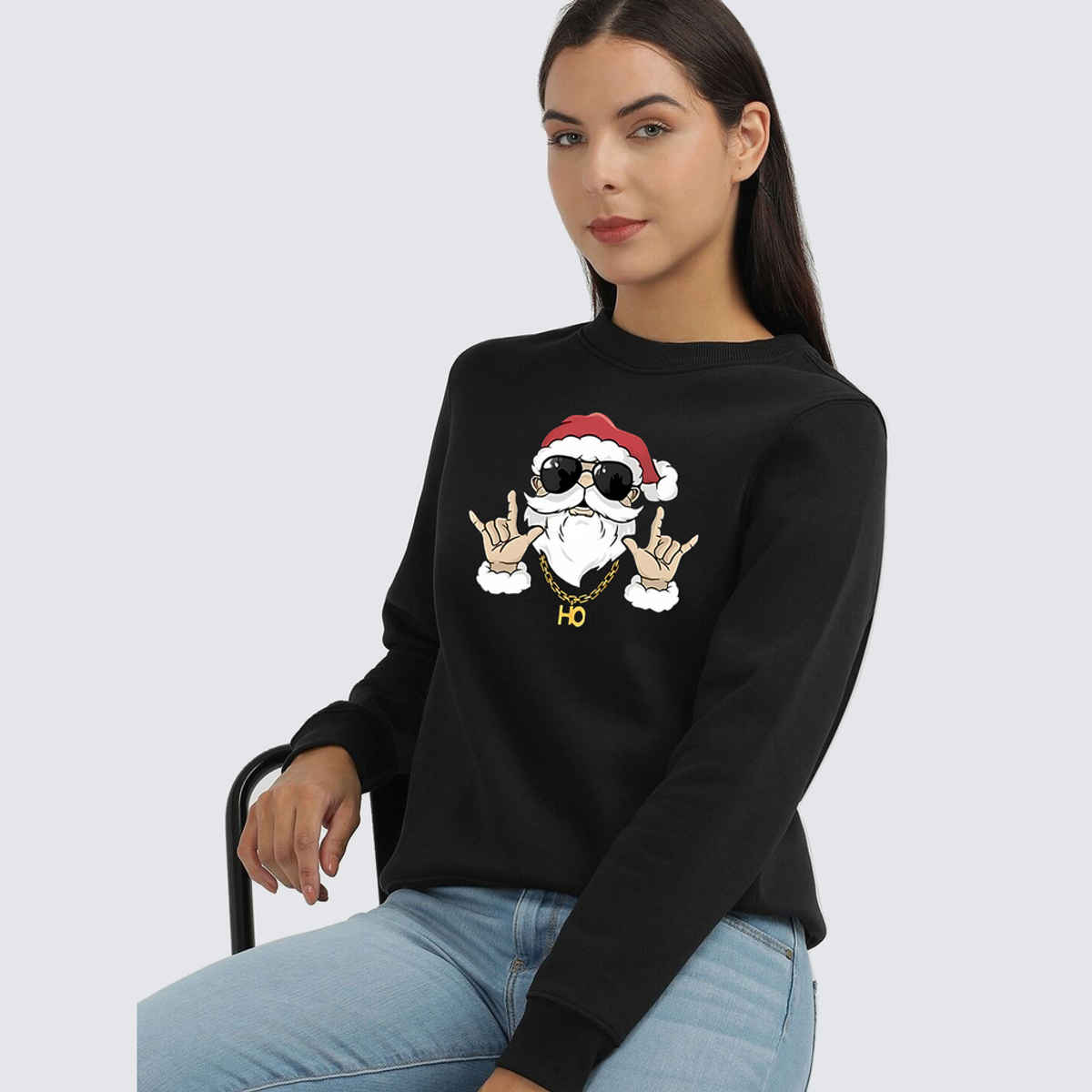 Smartees Women's Christmas Santa Sweatshirt | SS RN Santa | Black - XL