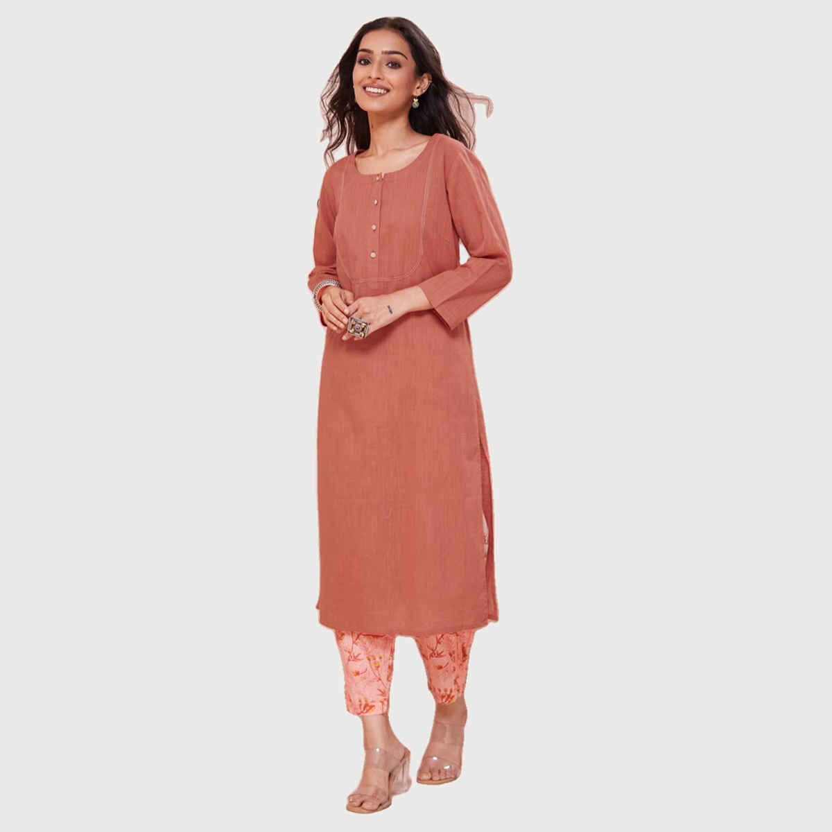 Fabindia Women's Kurta & Salwar Set Full Length | Red - XS