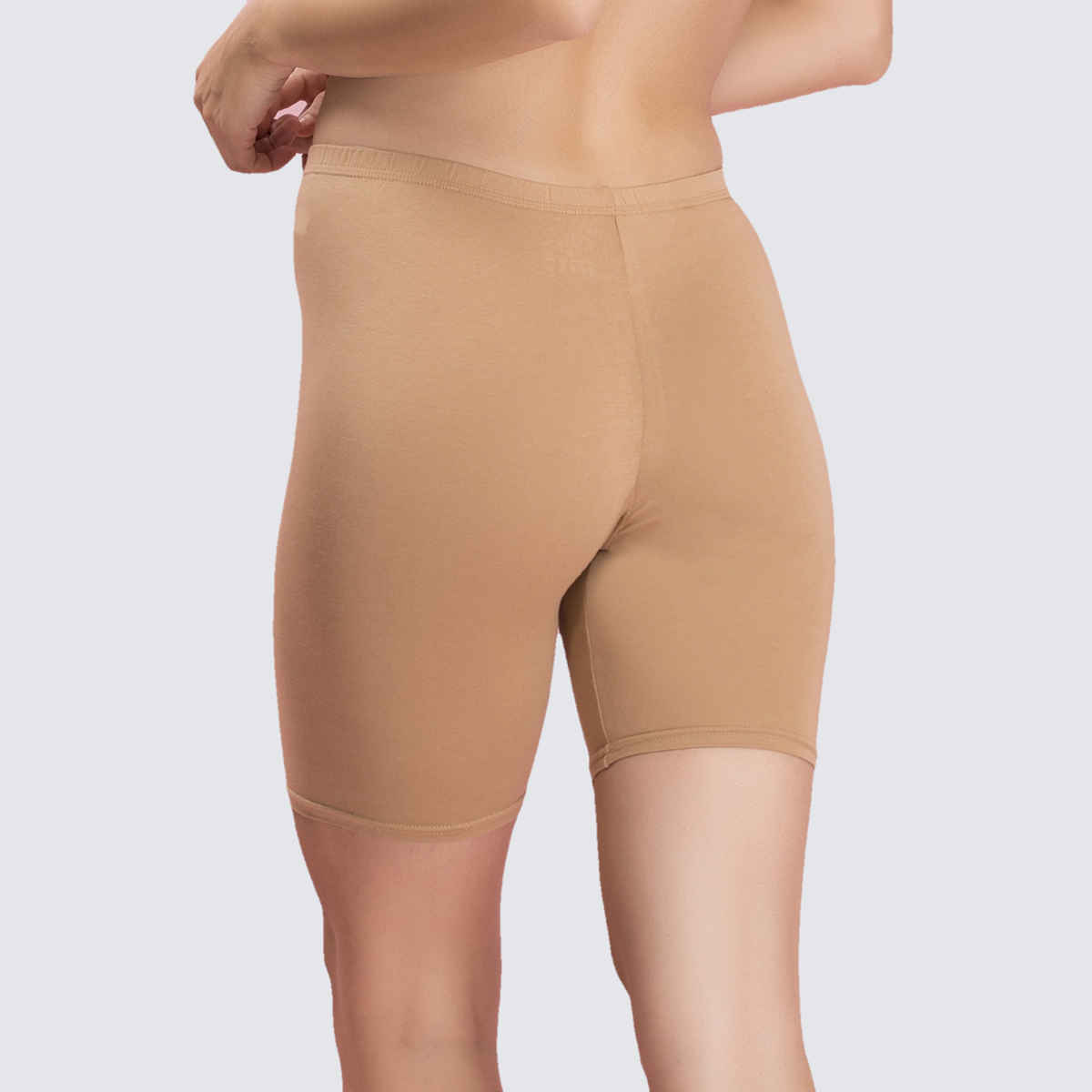 Clovia Cotton Mid Waist Cycling Shorts With Inner Elastic | Nude | M